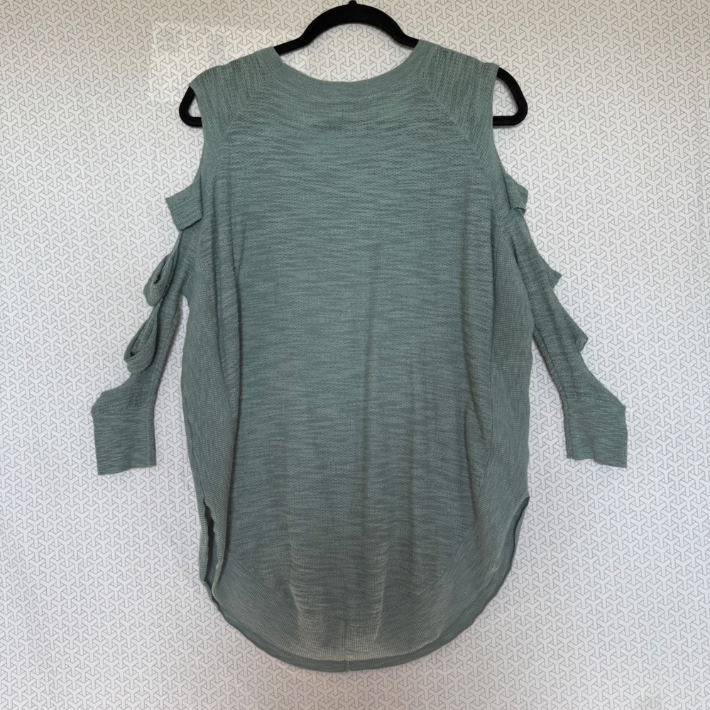 EXPRESS Cold Shoulder Sweater Ribbed Knit Ties Green XS - Picture 3 of 8